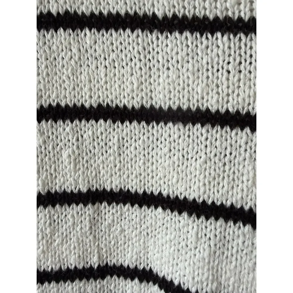 Evereve White Black Stripe Cotton Sweater Top Size‎ M Short Sleeve Coastal Light